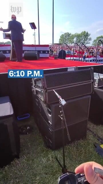 Largely unseen POV video from @TheWashigtonPos from Trump's fake assassination attempt in Butler, PA.We can see that the flag is lowered into position for the photoshoot between 16 and 19 seconds in the video as the photographers are ushered in. It takes the Secret Service over… pic.twitter.com/tpZ9C30q0X